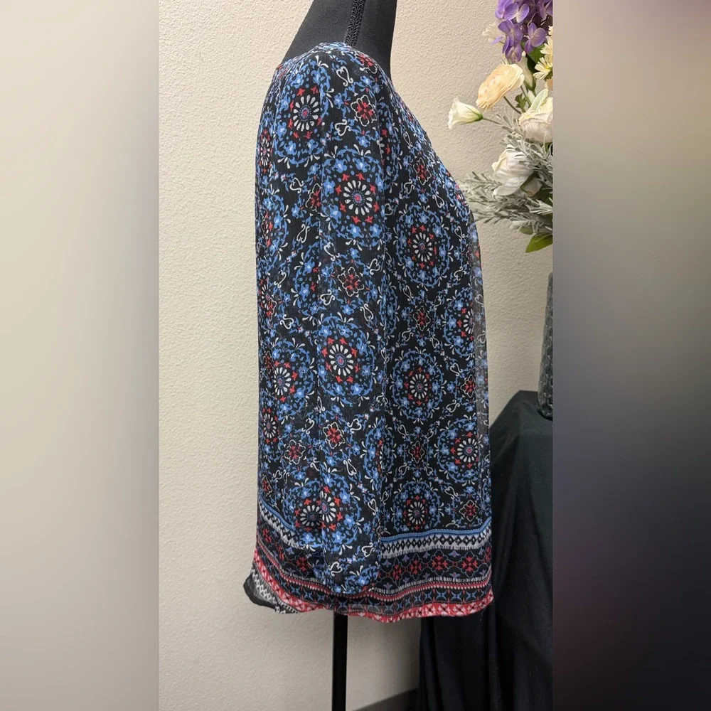 Croft & Barrow Floral Red & Blue Patterned Boho Style Tunic Top  Size L